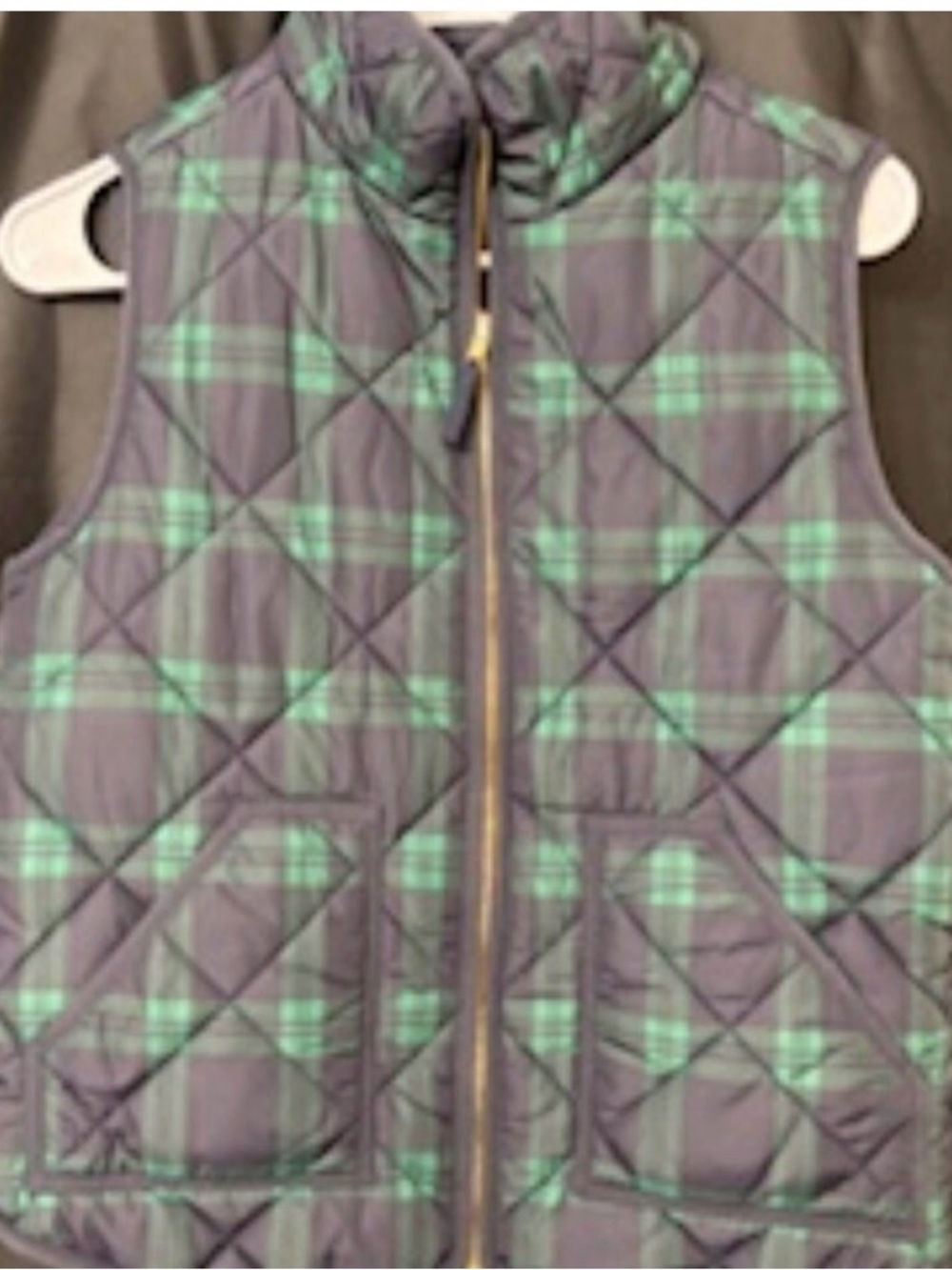 Elie Tahari Quilted Plaid Vest in Green and Gray